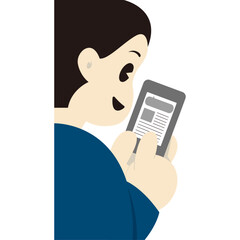 笑顔でスマートフォンを操作する後ろ姿の男性　おしゃれなベクターイラスト