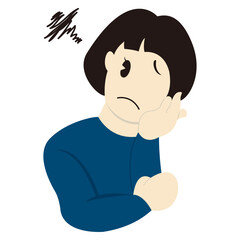 頬に手を添えて考え込む女性　おしゃれなベクターイラスト