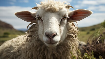 Obraz premium Isolated dike sheep is looking
