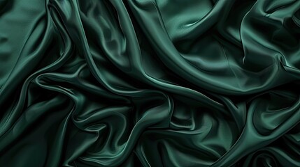 Fototapeta premium Dark green silk satin with a lustrous sheen and flowing folds, perfect for sophisticated backgrounds and holiday-themed web banners