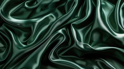 Obraz premium Elegant dark green satin fabric with shiny surface and wavy folds, ideal for holiday backgrounds and web banners with ample design space