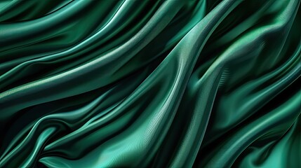 Obraz premium Elegant dark green satin with glossy sheen and wavy folds, perfect for creating holiday backgrounds and special occasion web banners