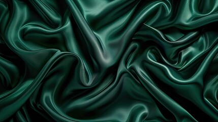 Fototapeta premium Elegant dark green satin with glossy sheen and wavy folds, perfect for creating holiday backgrounds and special occasion web banners