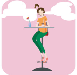 The girl enjoys a rest with a delicious coffee