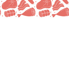 Meat frame. Doodle meat background. Vector illustration with meat products icons