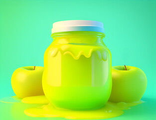 3D model of a jam jar made of yellow apples. Generative AI