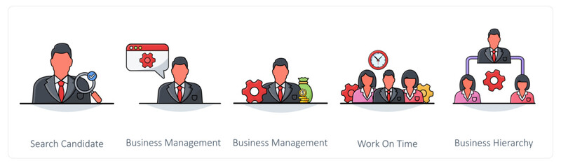 A set of 5 Business icons as search candidate, business management, work on time