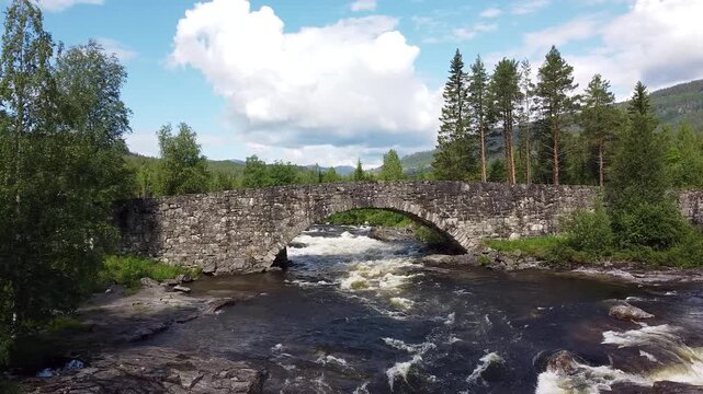 Historic Lunde Bridge in Valdres, Norway