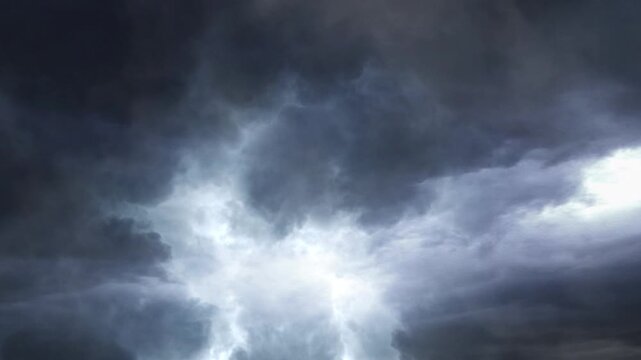 lightning thunderstorm flash over dark sky 4k.