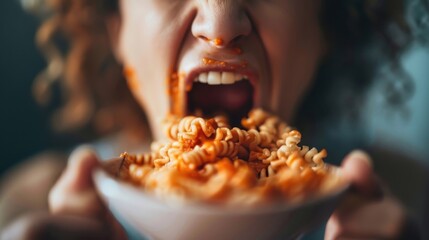 A close-up shot of an individual holding a bowl of fresh pasta in their hands, highlighting culinary interests. The details of the pasta are clearly visible, appealing and tasty.