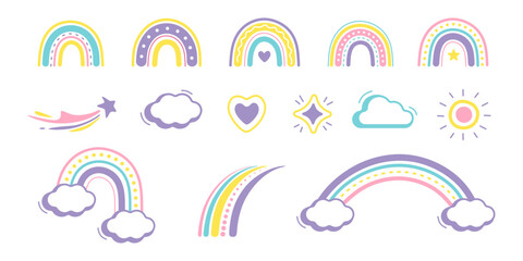 cute rainbow collection in hand drawn style