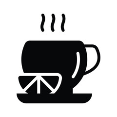 Lemon tea icon, depicting a cup of tea with a lemon slice, symbolizing refreshment and health.