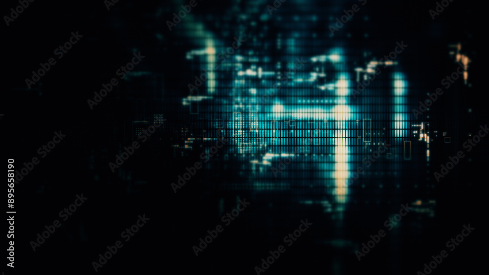 Fototapete Futuristic screen display matrix, hi-tech digital data telemetry with encrypted numbers, display dynamic background for computer desktop screen display format