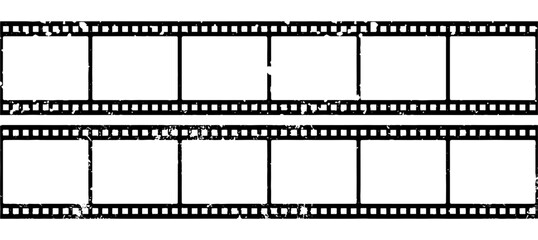Grunge black film strip set isolated on white background vector illustration