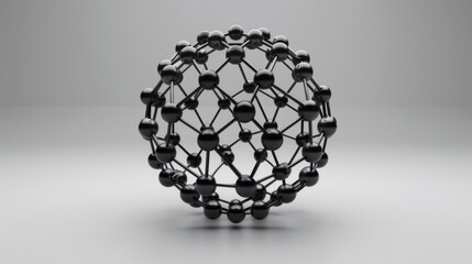 3d render of abstract 3d globe in spherical shape with double atomic wire structure based on small balls in black matte material on light grey background ai generated