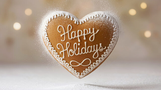Beautiful Happy Holidays gingerbread heart with copy space