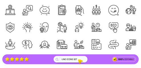 Pay, Augmented reality and Smile chat line icons for web app. Pack of Eye checklist, Cyber attack, Eco bike pictogram icons. Inspect, Yummy smile, Eye protection signs. Empower, Vacancy. Vector