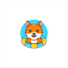 Baby Fox Illustration Wearing Coin Cartoon Lifebuoy Cartoon Illustration using modern style vector display