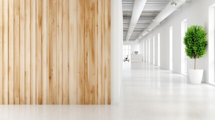 Bright Minimalist Office with Greenery and Sleek Interior Elements
