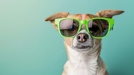 Fashionable Dog in Sunglasses: Bright Green Frames for a Chic Pet Style
