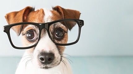 Playful Pup with Big Glasses: A Whimsical and Cute Canine Photo
