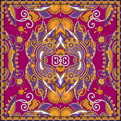 Elegant abstract Seamless Motif Paisly Bandahna pattern on dark pink background. Floral  paisley digital textile design used for carpet, shawl, pillow, cushion square pattern design style for Print.