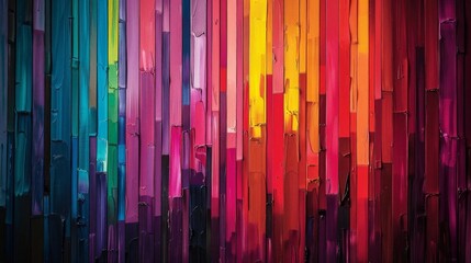 A modern abstract design showcasing vertical bands of bright colors set against a solid black backdrop The stripes