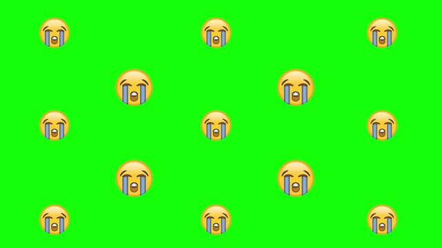 Lots of Loudly Crying Emojies moving on the green screen
