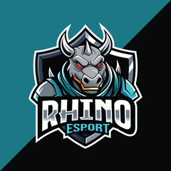 Rhino Esport mascot logo design with shield