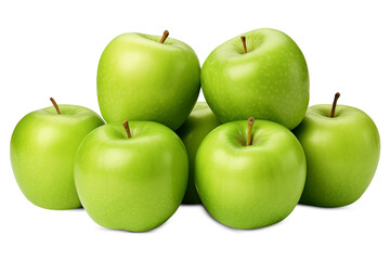 Heap of green apples with shadow isolated on transparent background.
