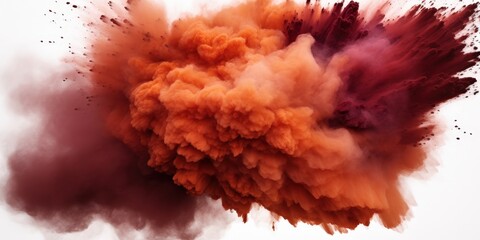 Fototapeta premium Orange and Red Powder Explosion, brown powder exsplotion on white, brown smoke