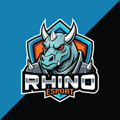 Rhino Esport mascot logo design with shield