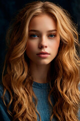 Fototapeta premium Close-up portrait of a beautiful young woman with blond curly hair.