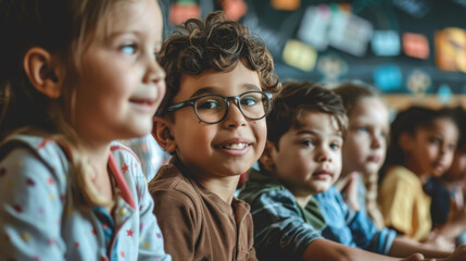 Kids learning in a classroom environment with a teacher offering personalized support and attention