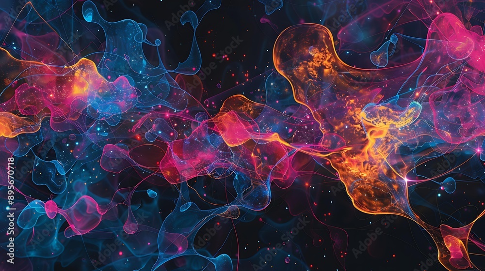 Poster a vibrant and intricate web of interconnected neural pathways symbolizing artistic creativity, with 