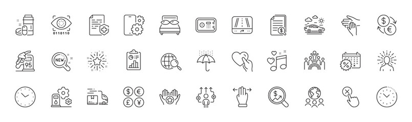 Currency audit, Web search and Petrol station line icons. Pack of Time, Phone service, Time management icon. Filling station, Money currency, Global business pictogram. Yoga, Favorite. Vector