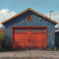 Industrial Aesthetics: A Frontal View of a Lifted Garage Door