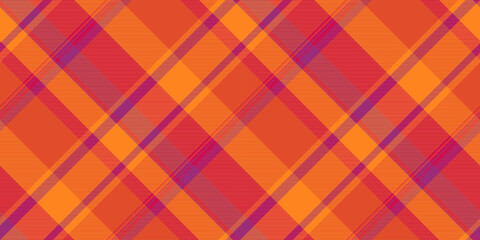 Wine fabric tartan seamless, quilt pattern check textile. Fall background vector plaid texture in red and vivid tangerine colors.