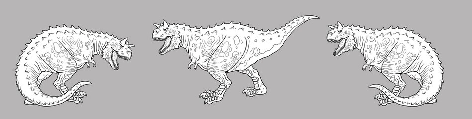 Handmade drawing with the predatory dinosaur Carnotaurus. Dinosaur template for coloring.