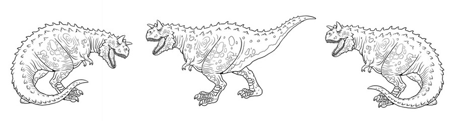 Handmade drawing with the predatory dinosaur Carnotaurus. Dinosaur template for coloring.