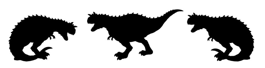 Black silhouette drawing with the predatory dinosaur Carnotaurus. Dinosaur template for coloring.
