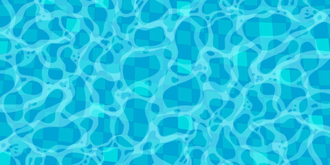Realistic swimming pool bottom with blue water waves texture. Summer aqua surface with caustics ripples. Spa pool top view vector background. Illustration of surface ripple water