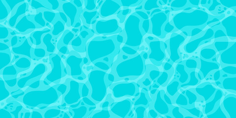 Realistic swimming pool bottom with blue water waves texture. Summer aqua surface with caustics ripples. Spa pool top view vector background. Illustration of surface ripple water