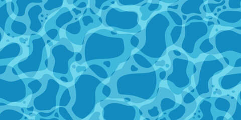 Realistic swimming pool bottom with blue water waves texture. Summer aqua surface with caustics ripples. Spa pool top view vector background. Illustration of surface ripple water