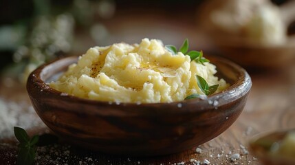 a bowl of mashed potatoes on a table