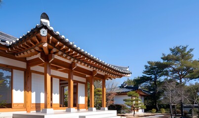 Obraz premium A Hanok house with traditional wooden architecture, Generative AI