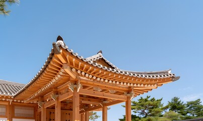 Obraz premium A Hanok house with traditional wooden architecture, Generative AI