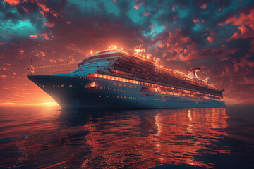 Fototapeta premium luxurious cruise great ship, ocean, aurora, very realistic photography.generative ai