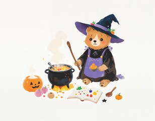 Witch Teddy Bear Fairytale watercolor-style illustrations