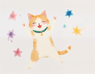 Fototapeta premium Playful Ginger Cat Fairytale watercolor-style illustrations